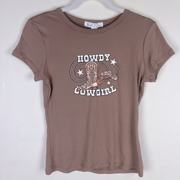 Birch and Stone Tops - Birch and Stone | Western Stretchy Babytee T Shirt Howdy Cowgirl | S / M